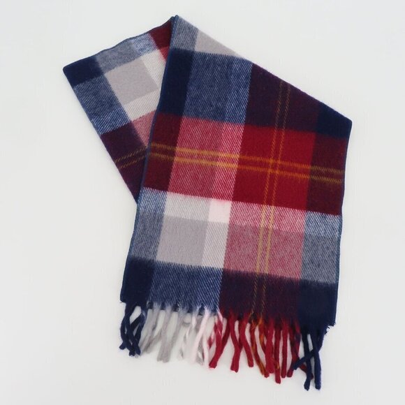 Unisex Red White Blue Plaid Tartan Check Fringe Trim Winter Scarf One Size OSFM - Picture 5 of 6